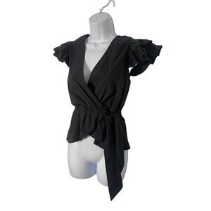Express Classy Black Wrap Ruffle Top XS